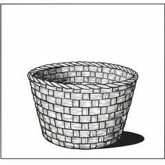 Intricate woven basket illustration with white background and dark outline artwork