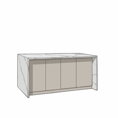 A marbled table surface sits low in the frame, awaiting items to adorn its pristine top