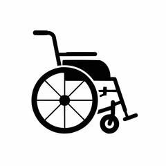 Black silhouette graphic of a wheelchair on a white background