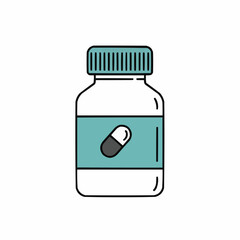 Bottle with a teal top and black outline on a white backdrop