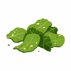 Bunch of stylized green leaves with light-colored spots sitting in the lower corner