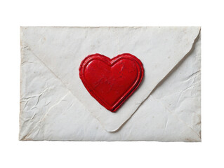 Heart-shaped wax seal on a vintage envelope for love letters, cut out