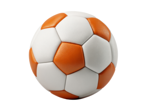 Classic soccer ball design with orange and white pattern for sports, cut out