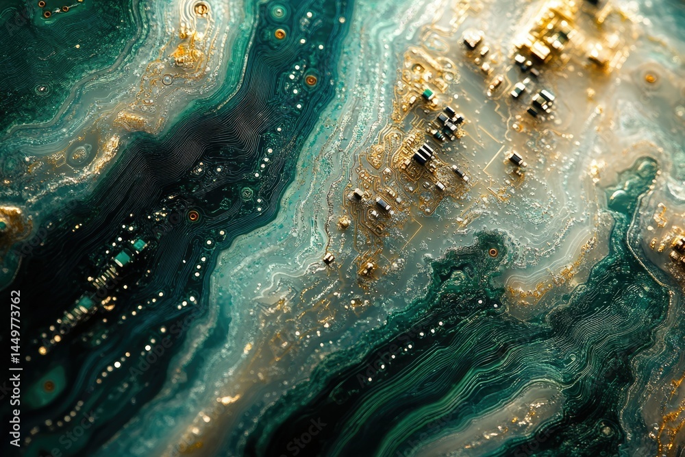 Aufkleber abstract image of a circuit board resembling a mesmerizing, swirling gemstone.