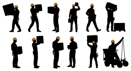 Construction Worker Silhouettes Diverse Poses and Actions for Design Projects