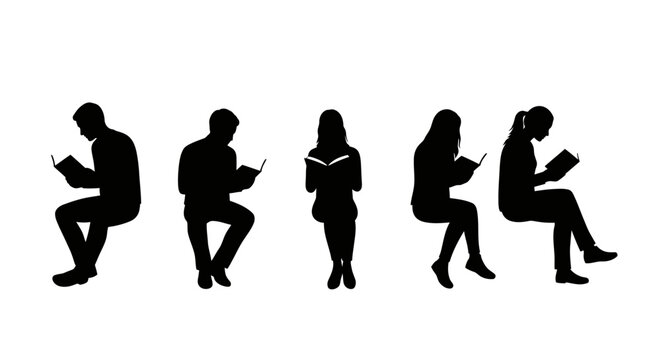 Silhouette of People Reading Books  A Study in Focused Reading - Powered by Adobe