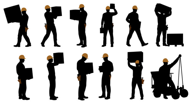 Construction Worker Silhouettes Diverse Poses and Actions for Design Projects