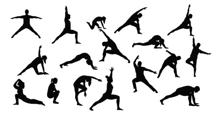 Yoga Poses A Collection of Black and White Silhouettes for Fitness and Wellness Designs