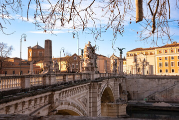 View of bridge in Rome city, Italy