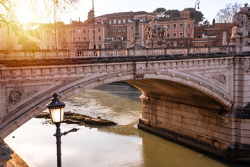 View of bridge in Rome city, Italy
