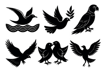 Obraz premium Set of silhouettes of birds on white background bundle of 6 birds