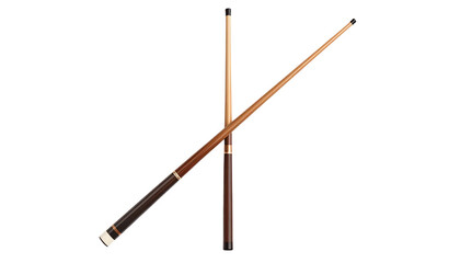 Detailed two Pool Cues on each other, Classic Design isolated on solid white background