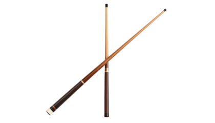 Detailed two Pool Cues on each other, Classic Design isolated on solid white background