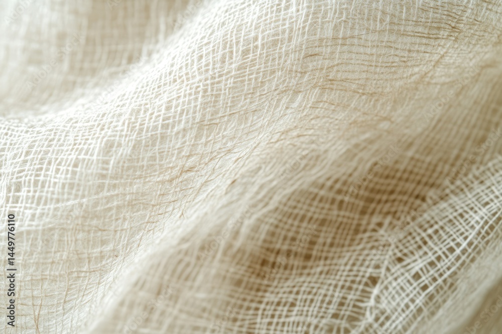 Poster close-up of a textured, off-white fabric with a woven pattern.