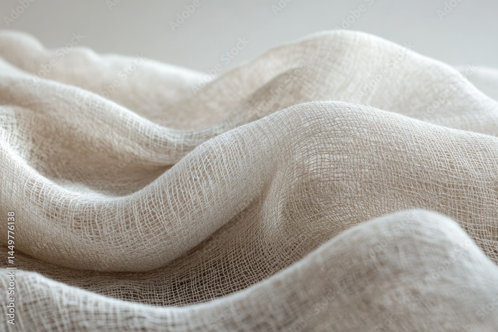 Poster soft, light beige linen fabric with a textured weave, draped in gentle folds.