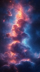 Colorful nebula in deep space showcasing vibrant hues of orange, blue and purple surrounded by countless stars