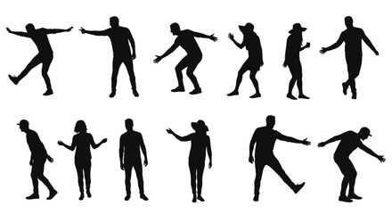 Fototapeta premium Silhouette People Poses Diverse Vector Illustrations