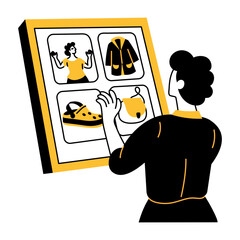 A character doing ai shopping, hand drawn illustration 
