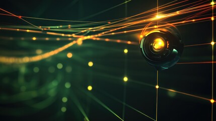 Abstract digital network design with glowing sphere.