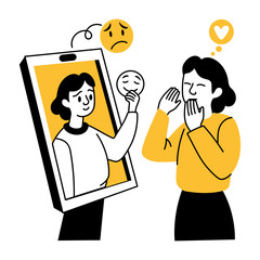 A hand drawn illustration of a virtual friend 
