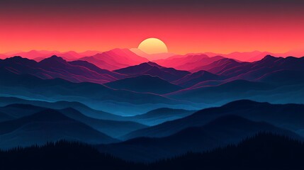 Fototapeta premium Serene mountain range at dusk horizon