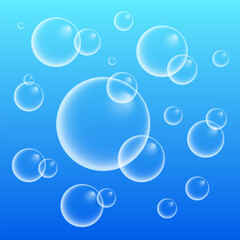 Set of colorful soap bubbles for design creation. Isolated, transparent, realistic soap bubbles on transparent background.
