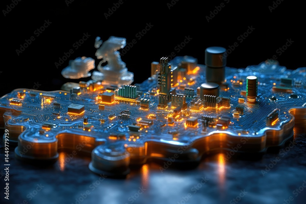 Aufkleber a circuit board shaped like the uk, representing technological advancement and digital infrastructur