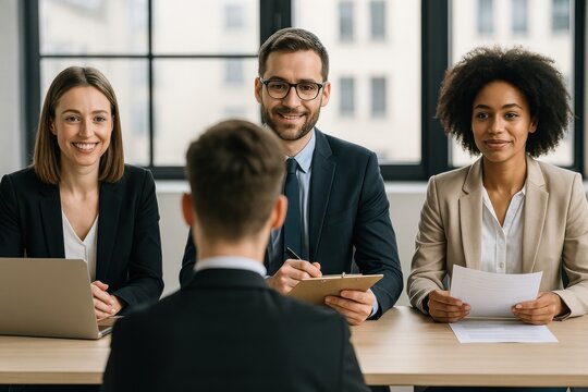 Professional interview panel discussion.