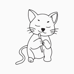 Black outline cat animal isolated on white background.kids education, coloring book