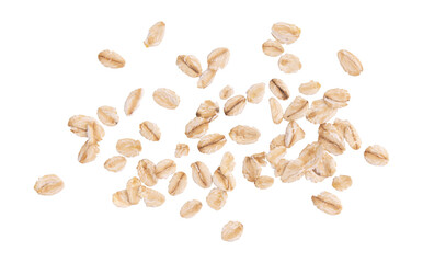 pile of dry rolled oatmeal isolated on white background 