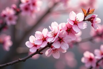 Obraz premium Delicate pink sakura blossoms, intricate branch pattern, flowers, close up