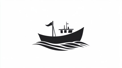 Fishing boat silhouette on water waves. Stock image