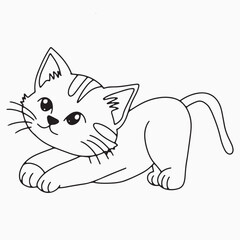 Black outline cat animal isolated on white background.kids education, coloring book