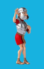 Fun 3D cartoon roman soldier character waving