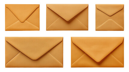 Assorted brown envelopes  isolated on white transparent background