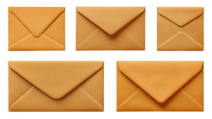 Assorted brown envelopes  isolated on white transparent background