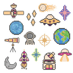 space objects retro set pixel