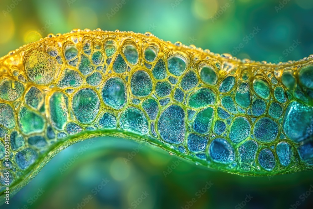 Aufkleber microscopic view of vibrant, interconnected bubbles forming a mesmerizing, abstract pattern in teal 