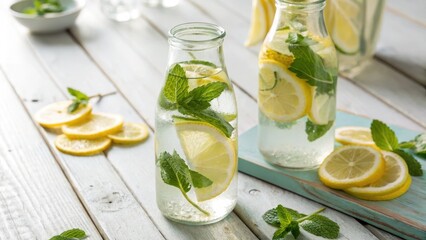 Refreshing infused water with lemon and mint for a revitalizing drink experience.