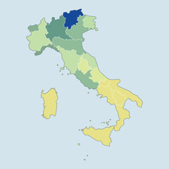 Italy Black Map Green Regions