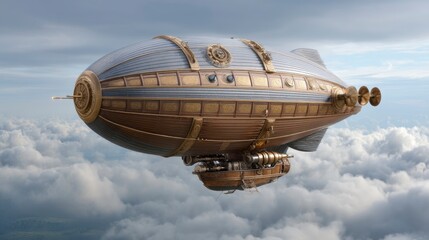 Steampunk Airship Above Clouds