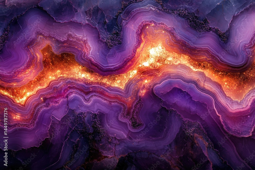Aufkleber A mesmerizing abstract image of vibrant purple and orange agate stone with swirling patterns and glittering texture.