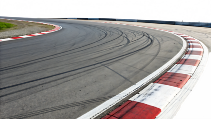 race track with sharp curve and skid marks isolated on white background PNG