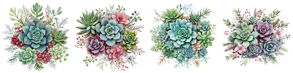 Colorful succulent bouquet arrangements in natural setting