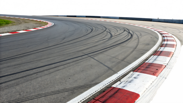 race track with sharp curve and skid marks isolated on white background PNG