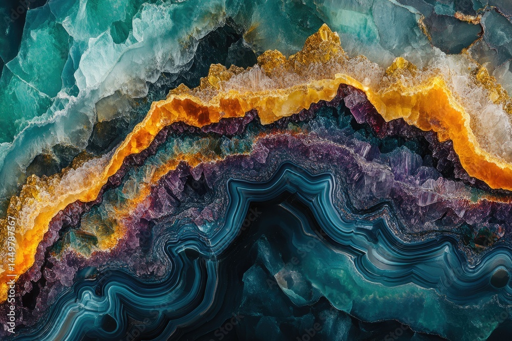 Aufkleber A mesmerizing close-up of vibrant, multicolored agate showcasing its intricate banding and crystalline structure.