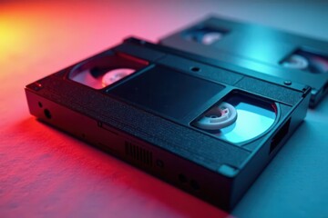 Obraz premium Colorful VHS Tape with Tape Deck , retro-vhs-tape, vhs-recorder, old-tv