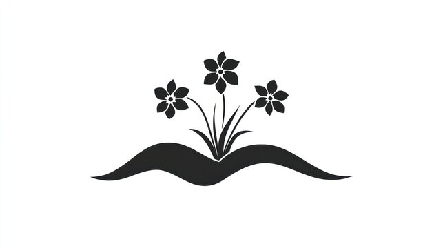 recommend clip art: Black and white floral design, stylized daffodils in a decorative landscape