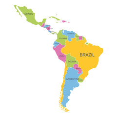 Flat Design Latin America Map by Country