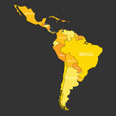 Yellow Flat Latin America Map